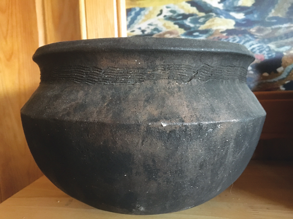 1 The traditional shape for cooking Bhutanese curries, pit-fired stoneware, artist and date unknown. Probably made in the traditional Bhutanese ceramic town Trongsa.