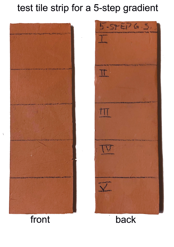 4 Example of a 5×2-inch rectangular test strip marked with a black underglaze pencil.