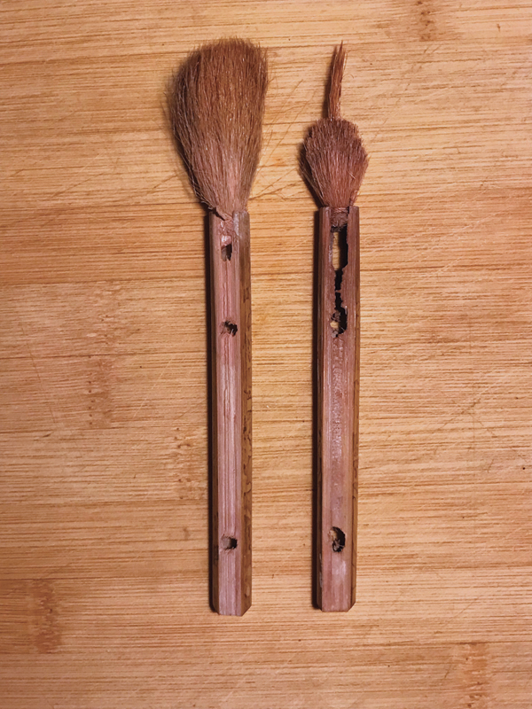 Bigger brushes can be trimmed so that they can hold a lot of material and produce long, fluid strokes.