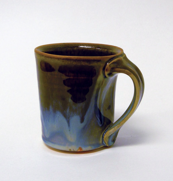 2 Ryan Coppage’s mug with Rutile Blue glaze with Peach Black Tenmoku on the lip, fired to cone 10 in reduction.
