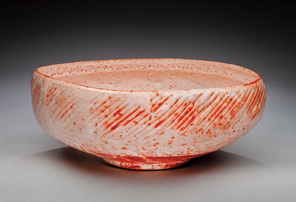 5 Bowl, 14 in. (36 cm) in width, stoneware, shino glaze, fired to cone 11 in an anagama kiln.