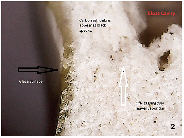 2 Cross section of cavity created by bloating (porcelain body).