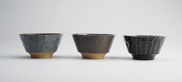 6 Bowls, to 5 in. (13 cm) in height, hand-textured stoneware, glaze. Photo: Catherine Dineley.