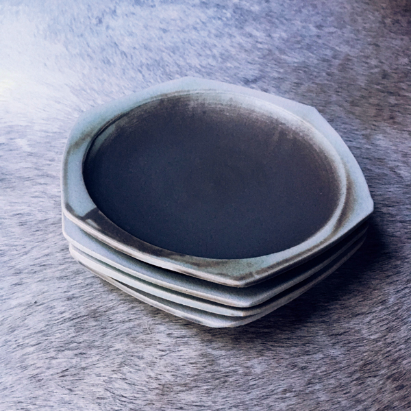 Honeycomb plate, 6¼ in. (16 cm) in diameter, stoneware, blue-gray glaze, fired in an electric kiln, 2015.