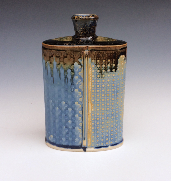 12 Caitlyn Marsh’s flask, 7 in. (18 cm) in height, handbuilt stoneware, fired in reduction to cone 10, 2017.
