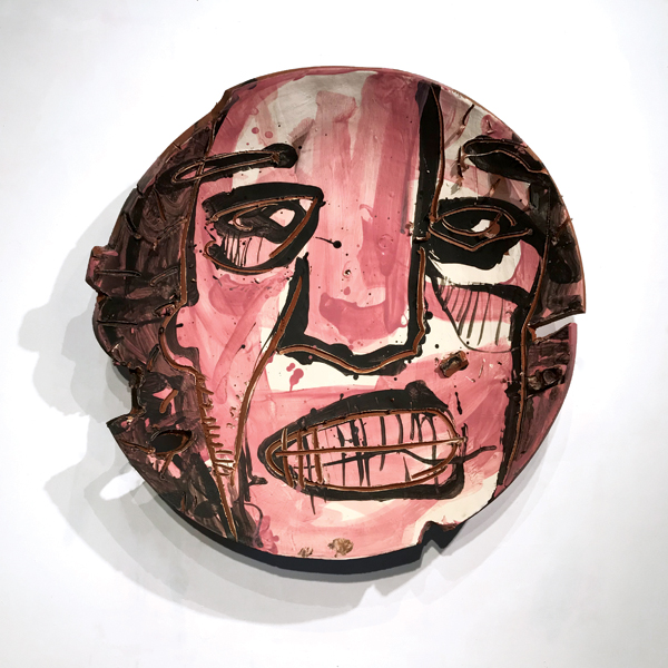 2 Ian F. Thomas’ Portrait, 28 in. (71 cm) in diameter, slab-built and molded earthenware, underglaze, gas fired to cone 1.