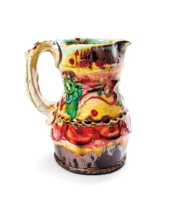 1 Lisa Orr’s pitcher, 12 in. (30 cm) in height, earthenware thrown in bisque molds, low-fire glazes. Photo: Silvia Palmer. 