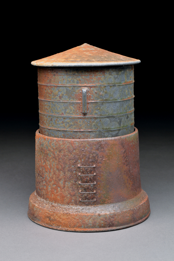 7 Double-lidded jar, 8 in. (20 cm) in height, wood-fired stoneware, reduction cooled, 2017.