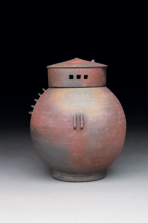 5 Double-lidded jar, 7 in. (18 cm) in height, wood-fired stoneware, reduction cooled, 2017.