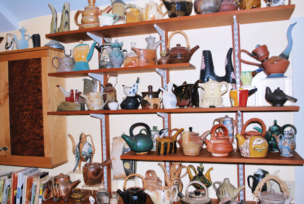 7 Kitchen teapot collection, shelving by woodworker Doug Sigler.
