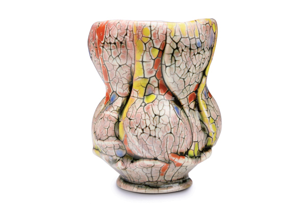 4 Eric Botbyl’s Crackled Scraggler, 4½ in. (11 cm) in height, stoneware, slip, glazes. 