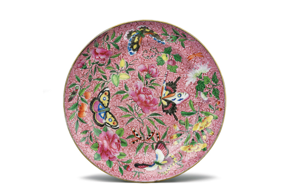 2 Plate with butterflies and flowers, porcelain, 1820–30. Gift of Daniel and Serga Nadler. 