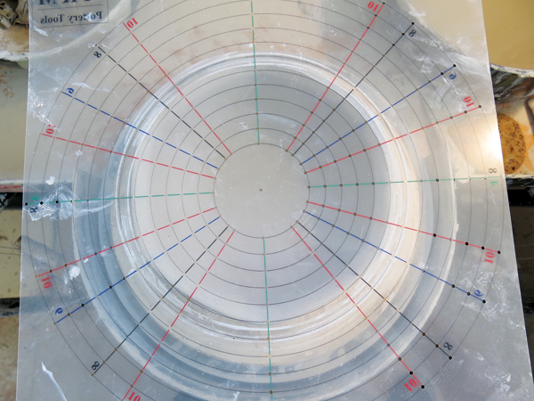 2 Measuring placement of the 6 facets using a dividing disk as a template.