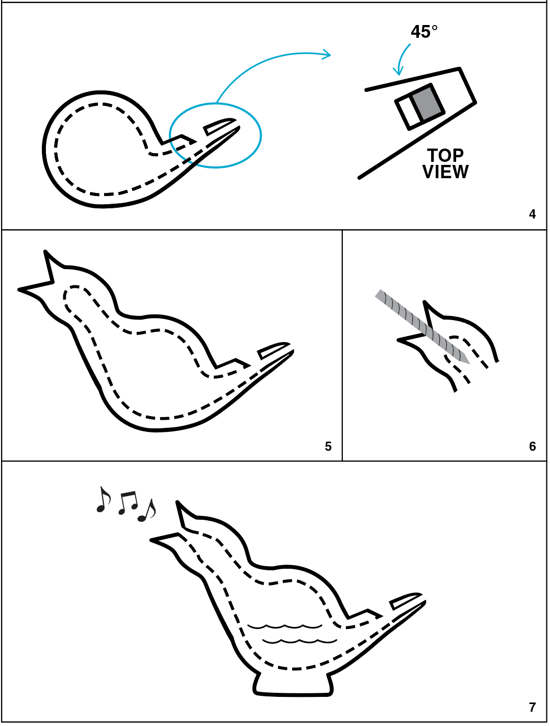 4 Check to make sure the clay hasn’t clogged the space between the connection of the mouthpiece and sphere. Check that the cut angle is still sharp. Note: I often re-insert the longer stirrer to make small but important corrections/adjustments. 5 Cut a hole in the sphere and attach the bird’s head. 6 Use a needle tool to slice the beak and pierce a hole into the hollow interior. Gently open the beak, so it looks like the bird is singing. 7 Bisque fire the piece, then fill with water. Blow into the whistle and smile as you hear the cheerful sound of a chirping bird, (hopefully)! Now it’s ready to be glazed, decorated, and fired. 