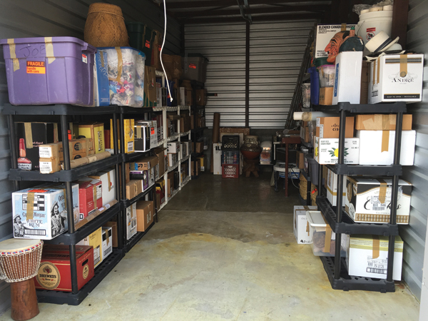 9 Lexington, Kentucky, storage unit filled with studio equipment, books, and personal items ready to be shipped to Mexico.