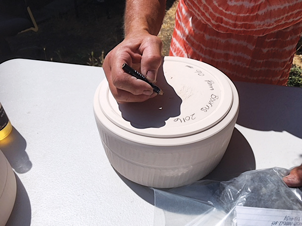 4 Volunteer labeling vessel with ID number and address of lost home, 2018.