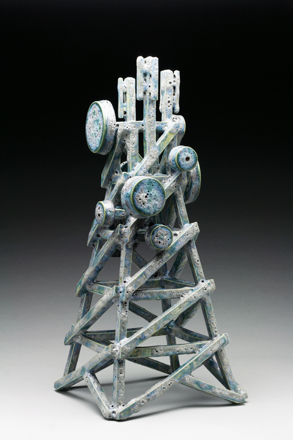 2 Stephanie Craig’s Miscommunications (code blue), 23 in. (58 cm) in height, handbuilt stoneware, glazed, fired to cone 6 in an electric kiln, 2018.