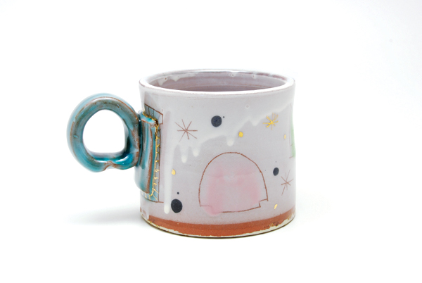  4 Brian R. Jones’ mug, 4 in. (10 cm) in height, earthenware, slip, glaze, luster, 2017. 2