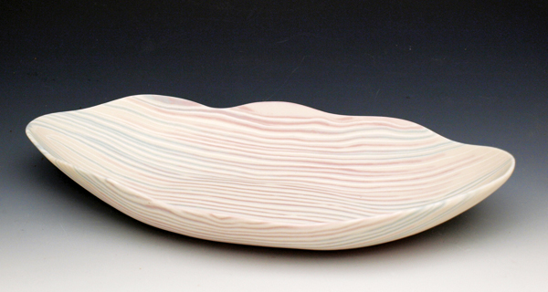 2 Oval dish, 27 in. (69 cm) in length, handbuilt nerikomi porcelain, fired to cone 6, 2018. Photo: General Fine Craft.