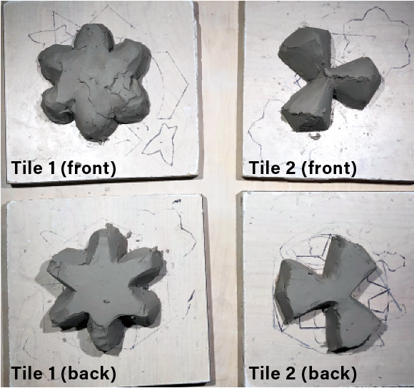 3 Pack clay onto laminate boards in the approximate shape and desired depth of the front and back of each tile.