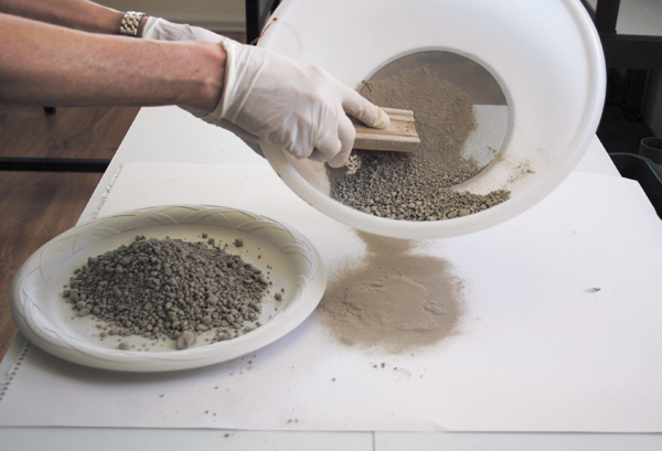 5 Once the ash has dried, it needs final screening through a sieve—80 mesh works best for use in and on glazes.