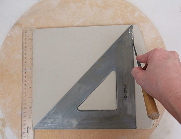 3 Cut the slab to 10×10 inches for a smaller plate (12×12 inches for a larger plate).