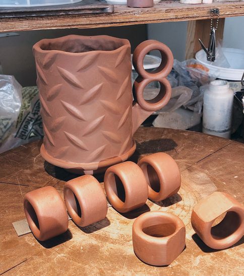 11 Cut and attach rings before attaching the finished handles to the mugs.