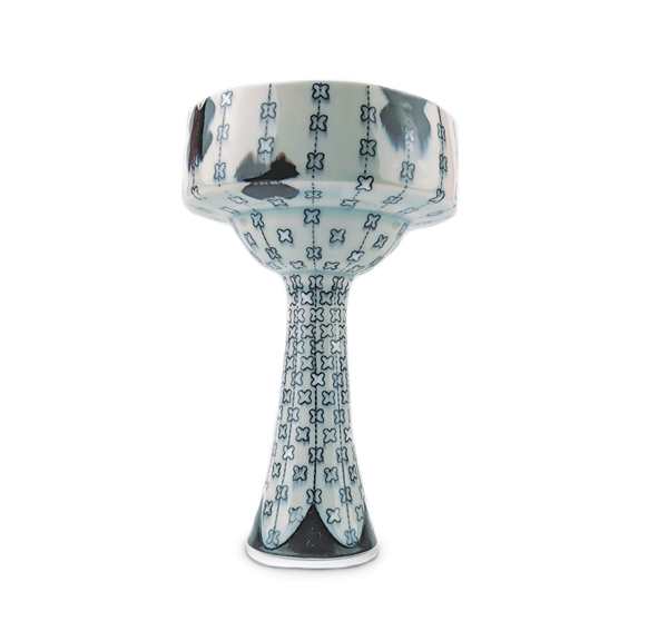 6 Renee LoPresti’s margarita goblet, 6½ in. (17 cm) in height, porcelain, underglaze, glaze, fired to cone 7 in an electric kiln. 