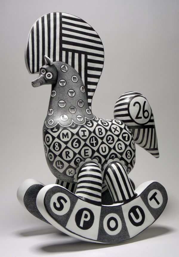 1 Austyn Taylor’s Rocking Horse II, 18¼ in. (46 cm) in height, ceramic, paint, graphite.
