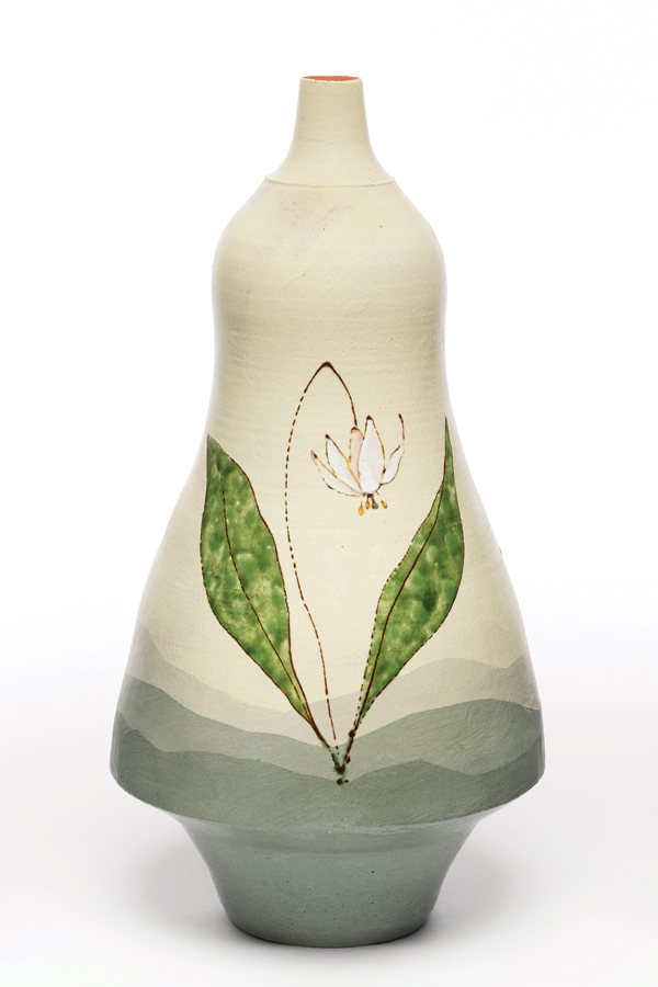 1 Ursula Hargens’ Vase (Dwarf Trout Lily), 22 in. (56 cm) in height, earthenware.