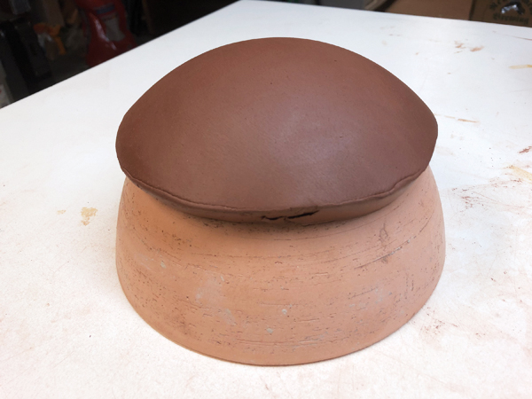 2 Cut a slab and drape it over a bisque mold for the lid.