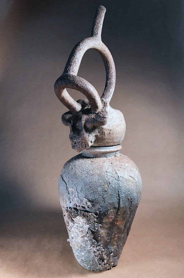 1 Auguste Elder’s Canopic Urn: To/Fro, 20 in. (51 cm) in height, wood-fired stoneware, fired to cone 12 in reduction, 2018.