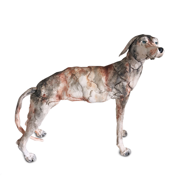 2 Joanna Osborne’s Standing Hound, 9 in. (23 cm) in height, earthenware, fired to 2156°F (1180°C), 2019. t