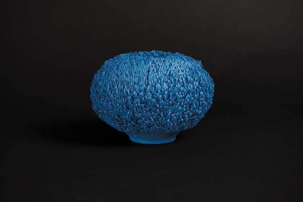 3 Corrie Bain’s Blue Cycas Llamelae, 6 in. (15 cm) in height, blue porcelain.