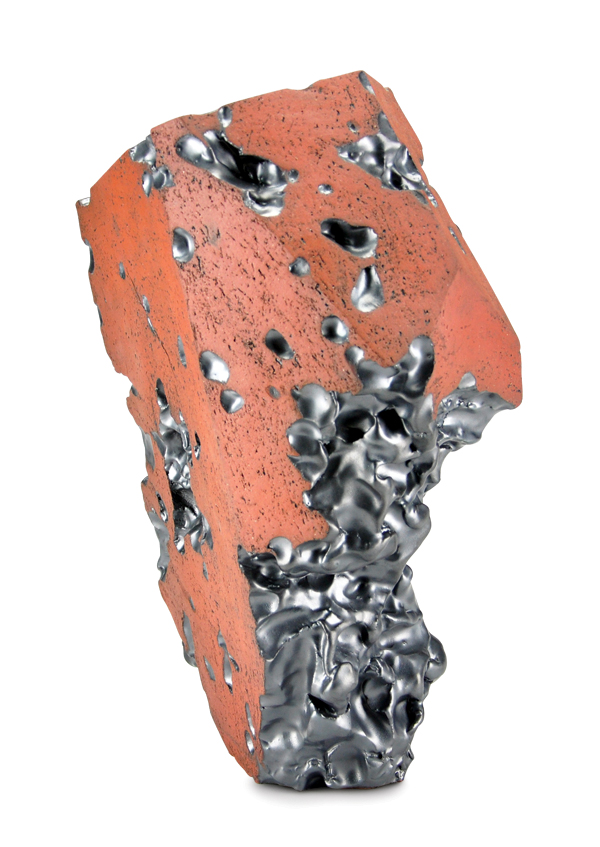 2 Martin McDermott’s Chondrite III, 16 in. (41 cm) in height, terra cotta, glazes, fired to cone 04 in oxidation, 2016. 