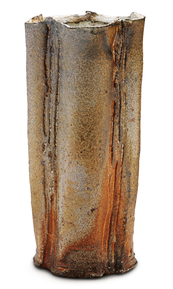 9 Eric Ordway’s vase, 13 in. (33 cm) in height, stoneware, flashing slip, wood/soda fired to cone 11, 2019. 