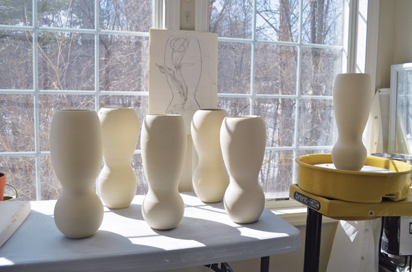 2 Throw a group of pots of similar form with walls that are 3/8–1/2 inch thick and choose the best one to carve. 