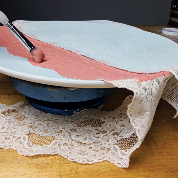 2 Apply another coat of base glaze so that the top color doesn’t seep under the fabric.
