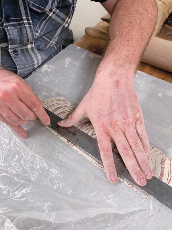 8 Cut and trim the edges of the slab to the desired height of the wall of the cup.