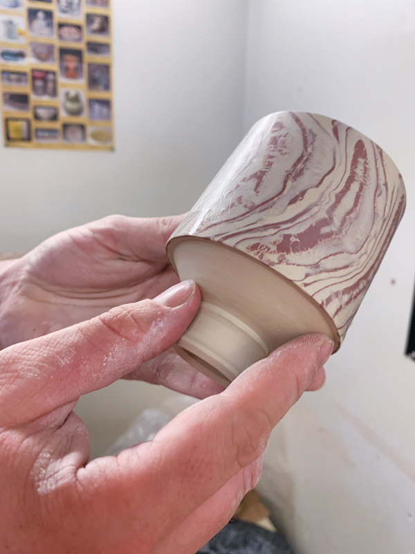 11 The assembled cup, with plastic wrap still covering the slab wall to slow drying. 