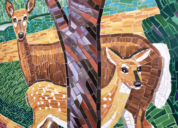 14 Detail of deer and fawn in fall scene. 