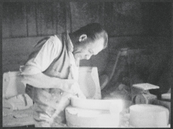 3 Stoin trimming molds in the pottery shed of Houghton Pottery. Photo: Dale Stoin. 