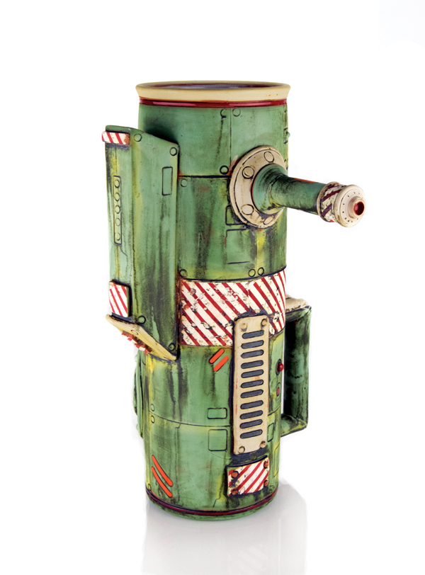 7 Mike Cinelli’s pitcher, 12½ in. (32 cm) in height, earthenware, commercial underglaze, terra sigillata, fired in an electric kiln to cone 04, 2019.