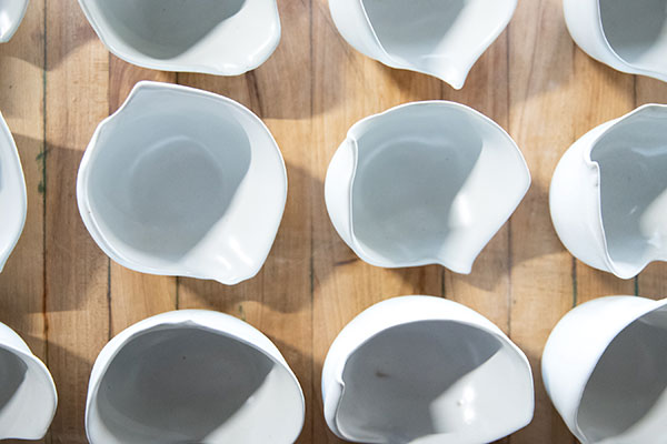 6 Shell bowls, 6 in. (15 cm) in diameter, extruded and hand-finished porcelain. Photo: Matthew Mancuso.