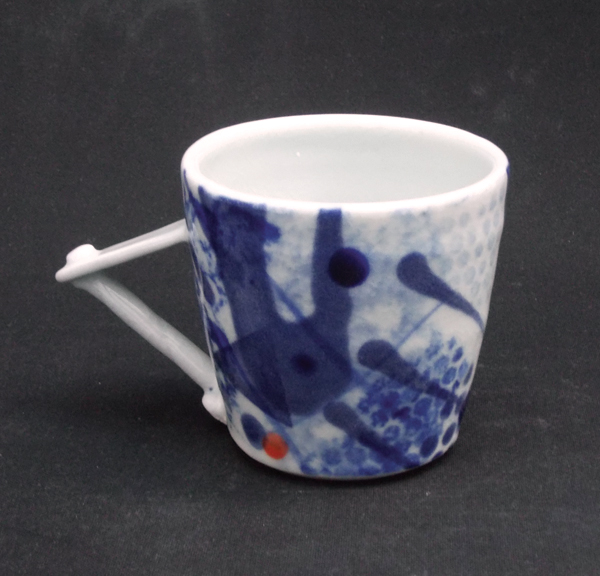 4 Cup, 3½ in. (9 cm) in height, porcelain, blue underglaze slips, Cornish stone glaze, fired to cone 11 in reduction.