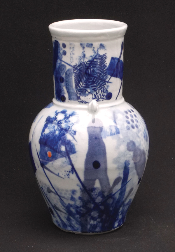 8 Large vase, 13⅓ in. (34 cm) in height, porcelain, blue underglaze slips, Cornish stone glaze, fired to cone 11 in reduction.