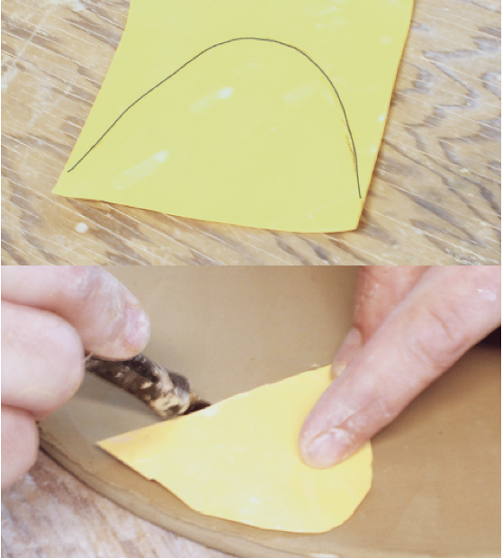 16 Draw out a bell-curve and use the template to cut out the spout with an X-Acto knife.