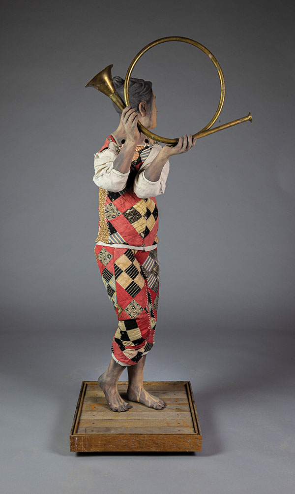 Mannerisms and Proclivities #1, 4 ft. 6 in. (1.4 m) in height, earthenware, underglaze, found objects. Photo: Amanda Wilkey.
