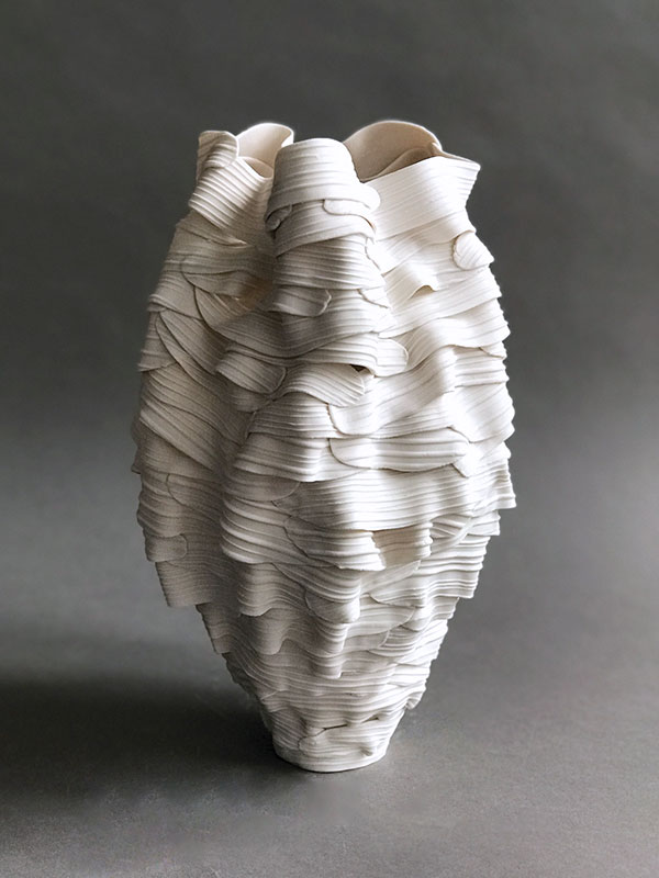   7 Leah Kaplan’s Pinecone Wave Vessel, 11 in. (28 cm) in height, porcelain, 2019. 