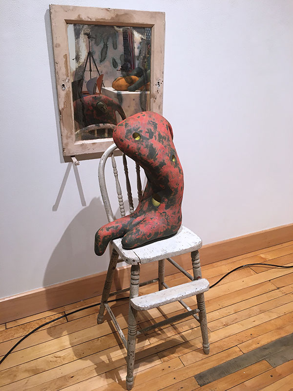 2 Jim Bowling’s Facing Back, stoneware, low-fire glazes, high chair, mirror, 2015. Hahn and Bowling were among the artists who exhibited work in the Figuring Our Humanity exhibition and participated in the related panel discussion at Ohio Wesleyan University’s Ross Art Museum. 